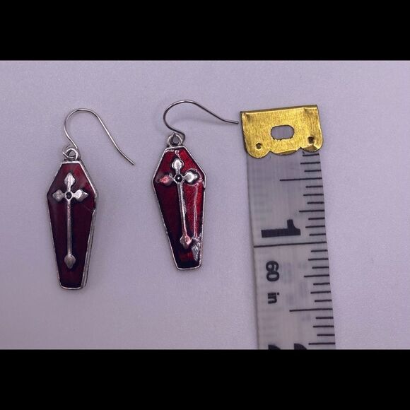 4/$20 Red Coffin Earrings - Picture 4 of 4